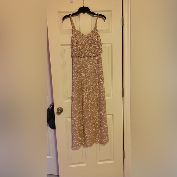 Adrianna Papell sequin blouson bridesmaid gown dress in blush color - Picture 10 of 11